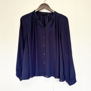 ZOA New York Navy Long Sleeve Button Down Blouse Medium